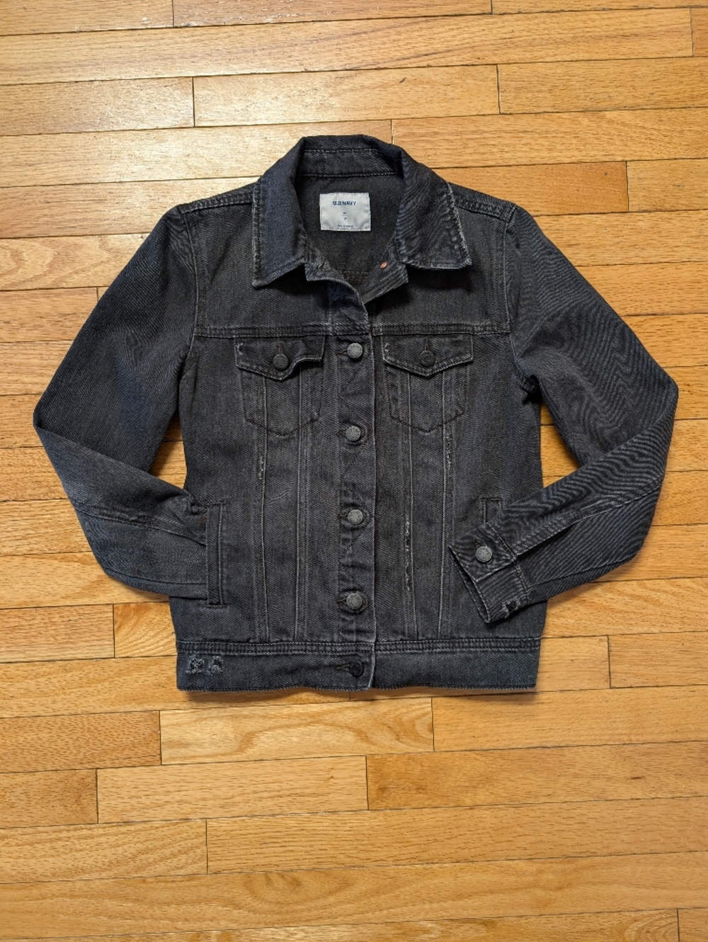 Black Denim Jacket with White Floral Back Embroidery - Picture 3 of 10